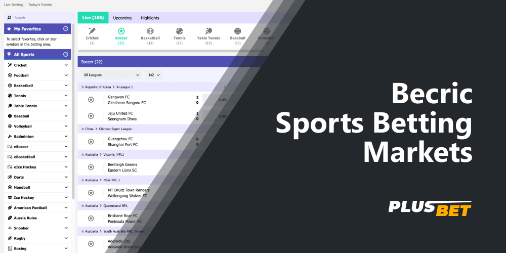 Sports betting section at Becric India