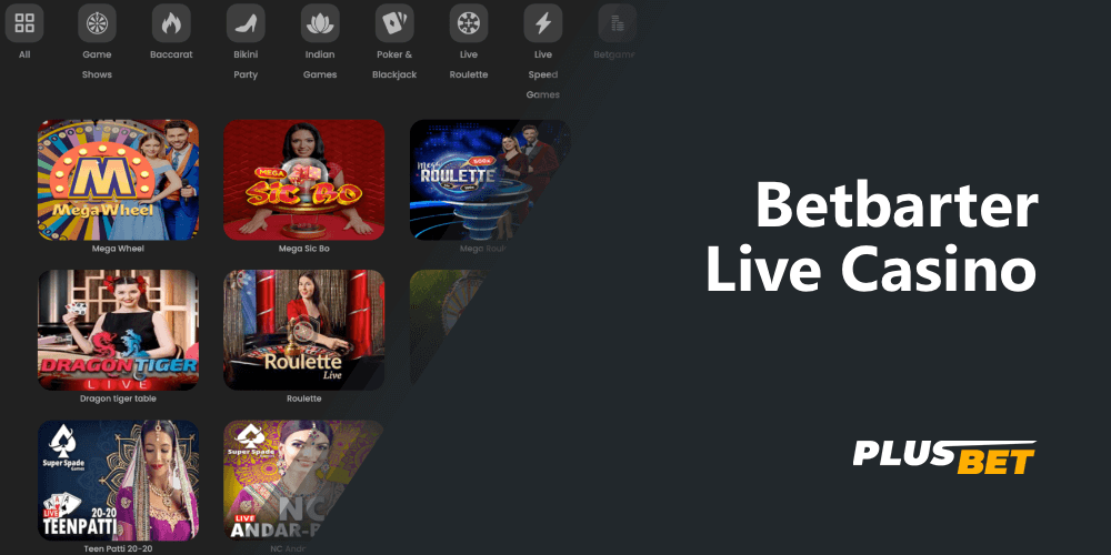Betbarter live casino section