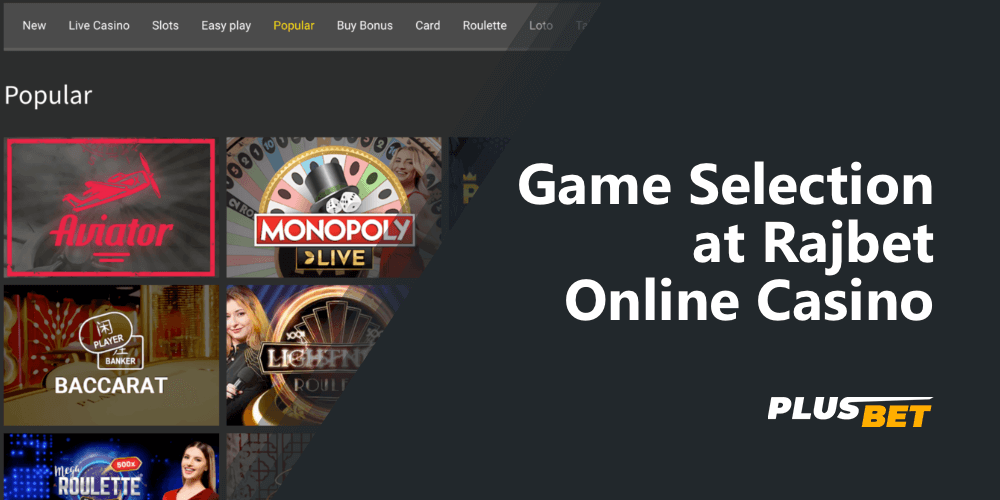 Available categories in Rajbet Online Casino