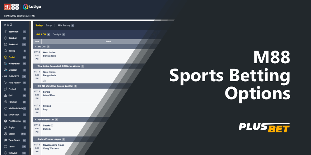 List of available sports disciplines on which you can bet on the website M88