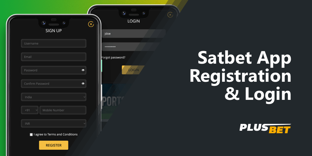 Registration and authorization forms in the Satbet app