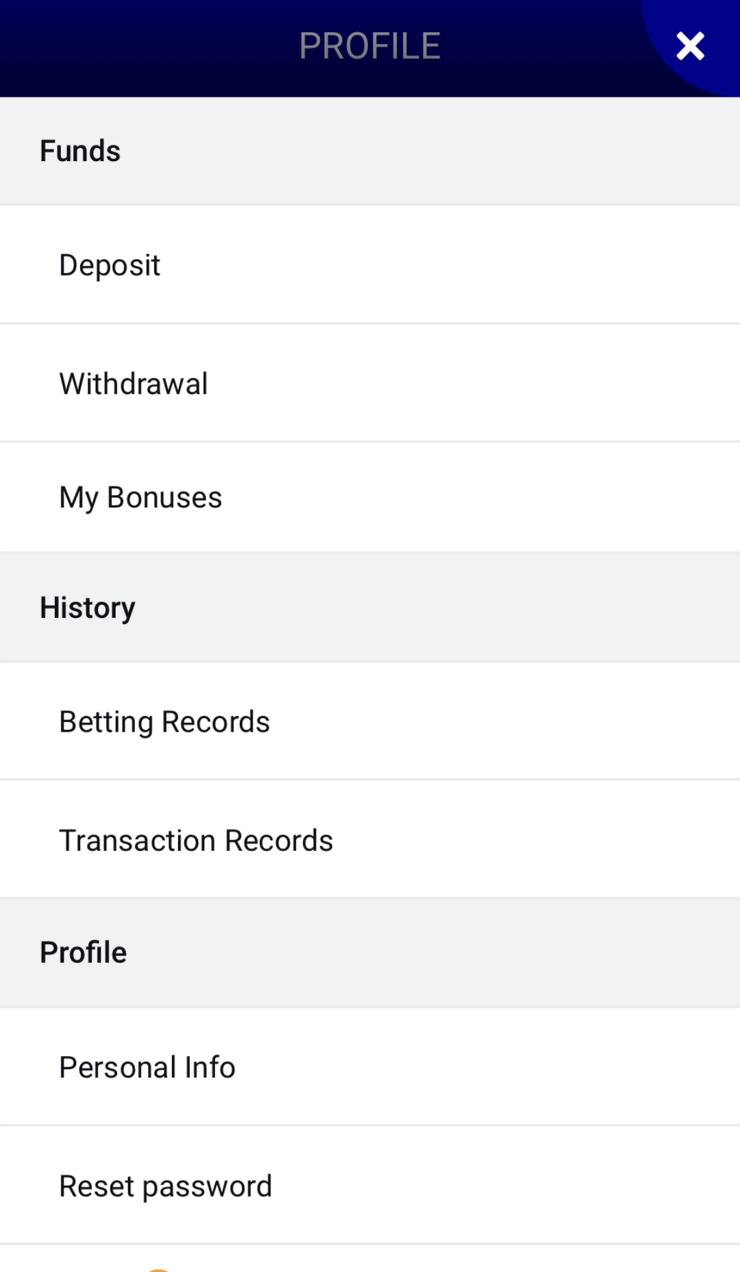 Screenshot of the Profile section in the ICCWIN app