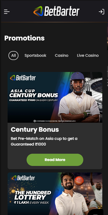 Promo section in the Betbarter app