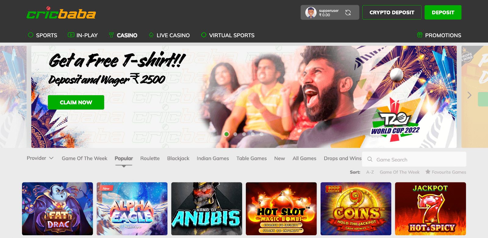 Online casino games at Cricbaba in India