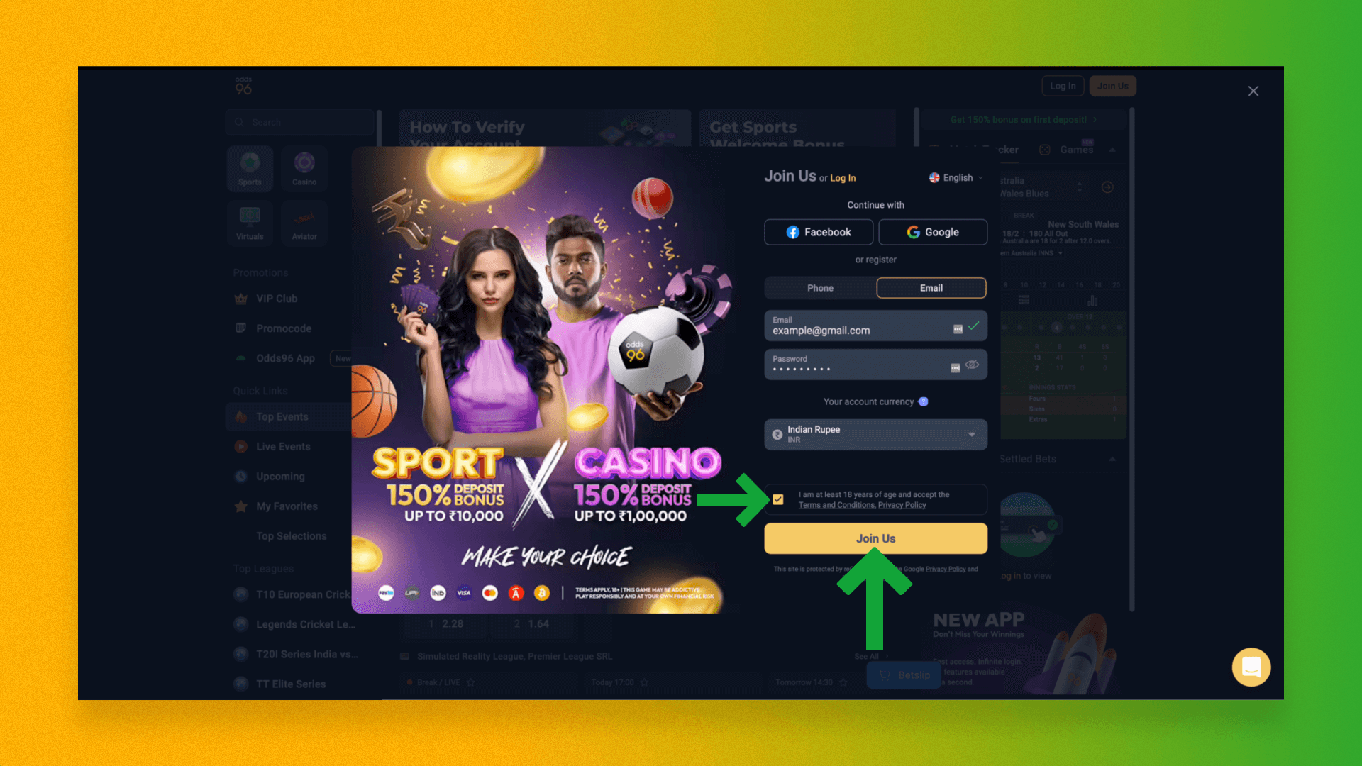 To complete the creation in Odds96 you need to confirm the registration