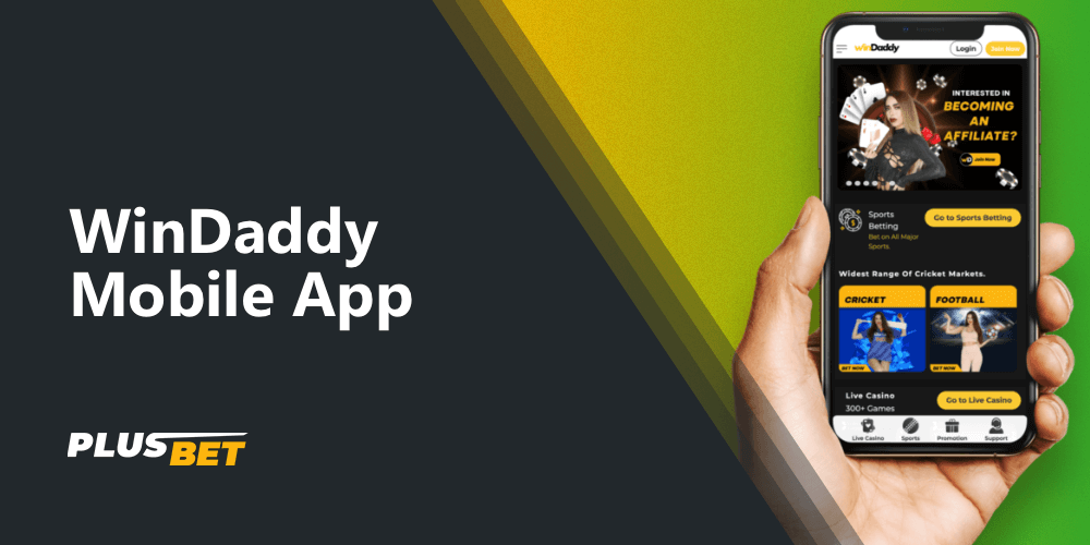 There is no WinDaddy app, but you can use the mobile version of the site