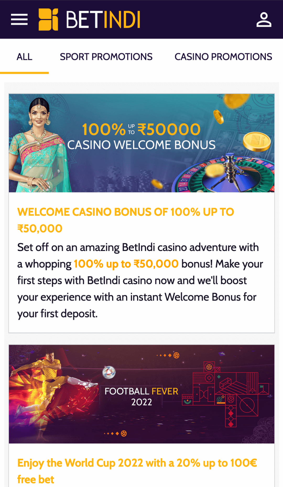 Promotions in the Betindi app for new and current users from India