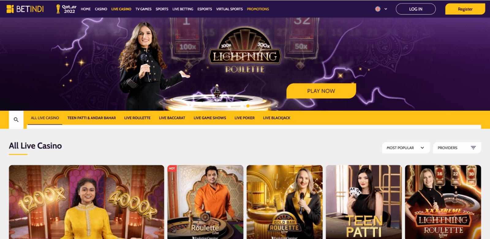 In Betindi live casino you can play a variety of gambling games with live dealers