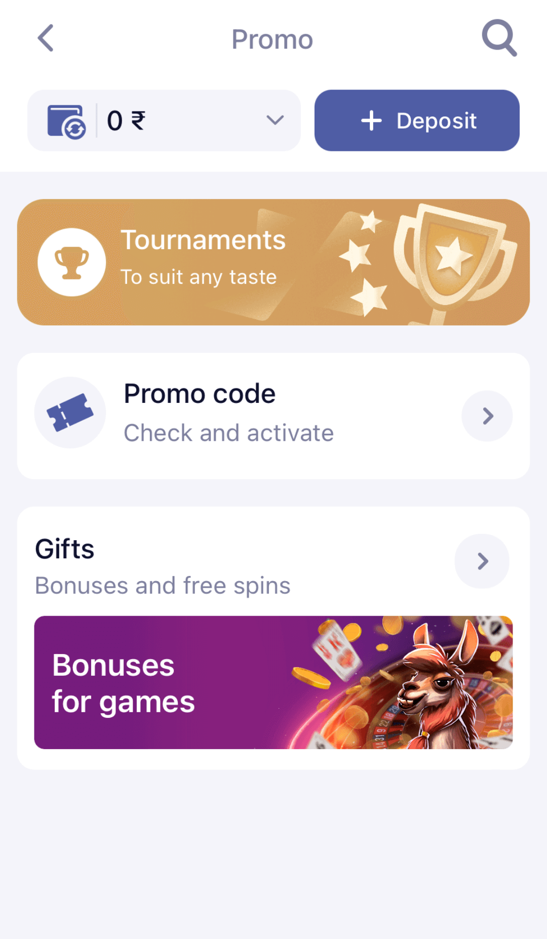 Promotions section in the Sapphirebet mobile app with actual offers