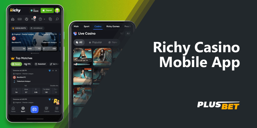 Richy Casino mobile app allows you to bet and play casino games on the go