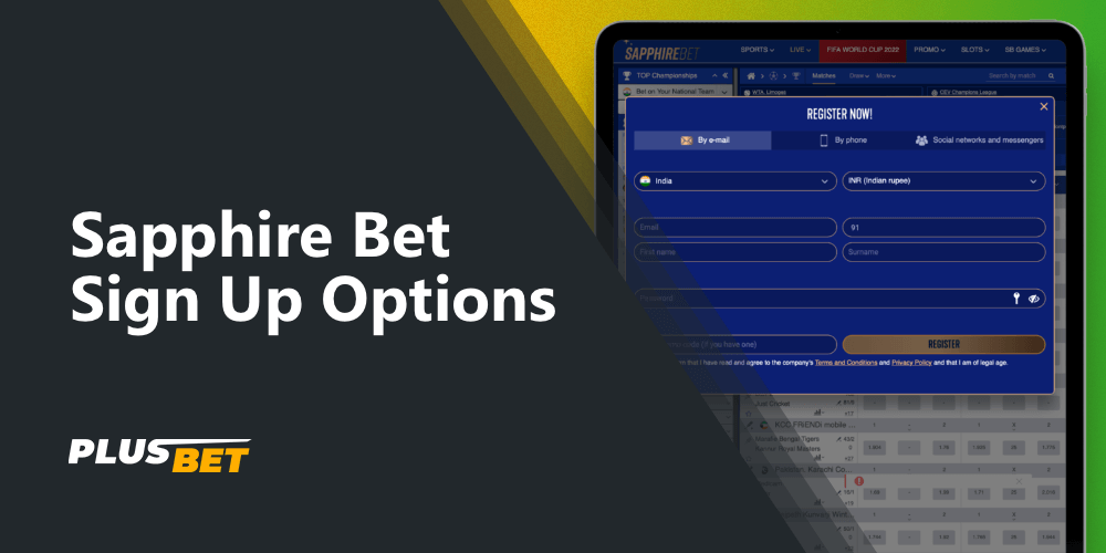 In SapphireBet the user has several registration options to choose from