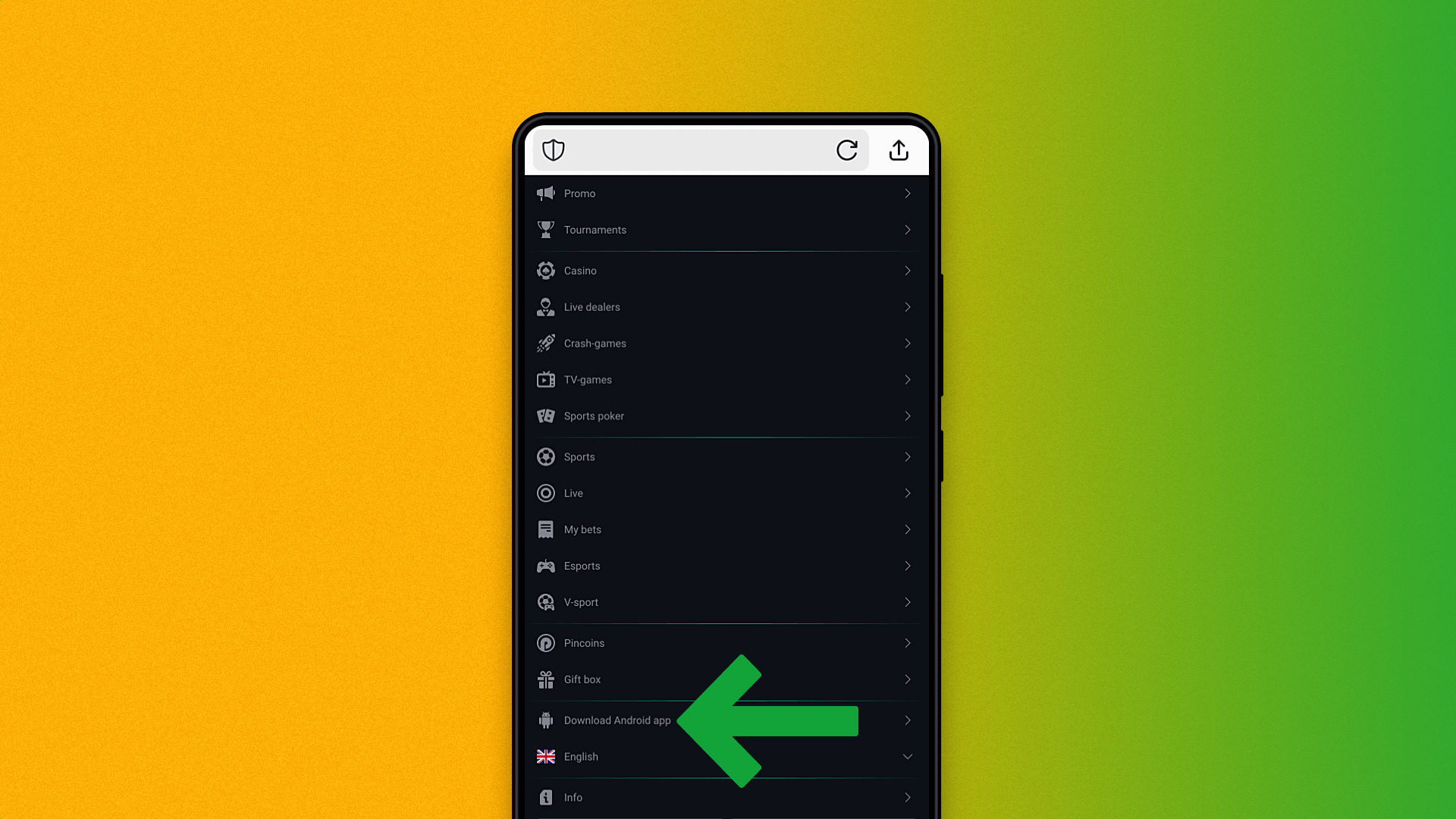 navigation menu in the mobile version of the pinup website