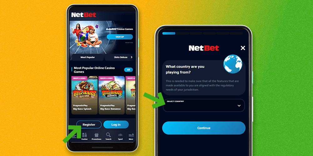 To register with NetBet you need to click on the registration button and then select your country