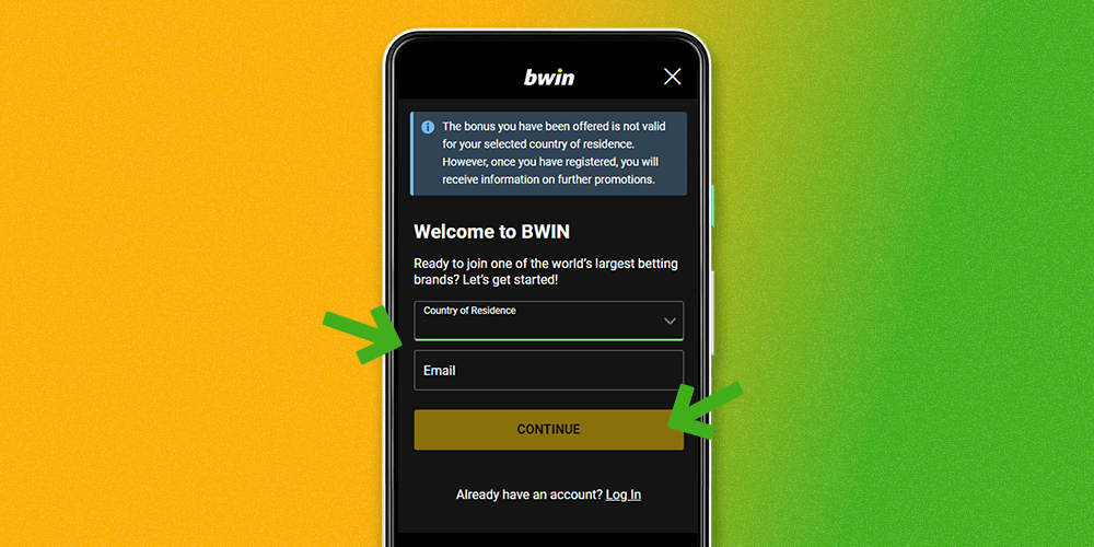 To register with the Bwin App, enter all information including your place of residence in the fields