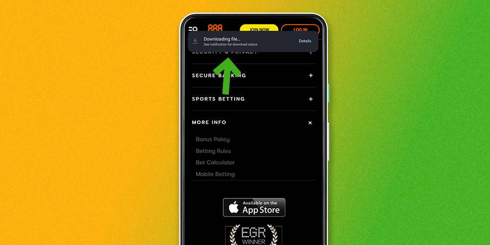 Click the button at the bottom of the page to start downloading the official 888sport mobile app