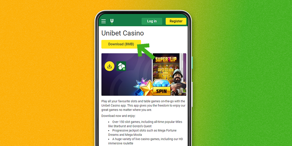 To start downloading the Unibet app, click the download button in the page that opens up