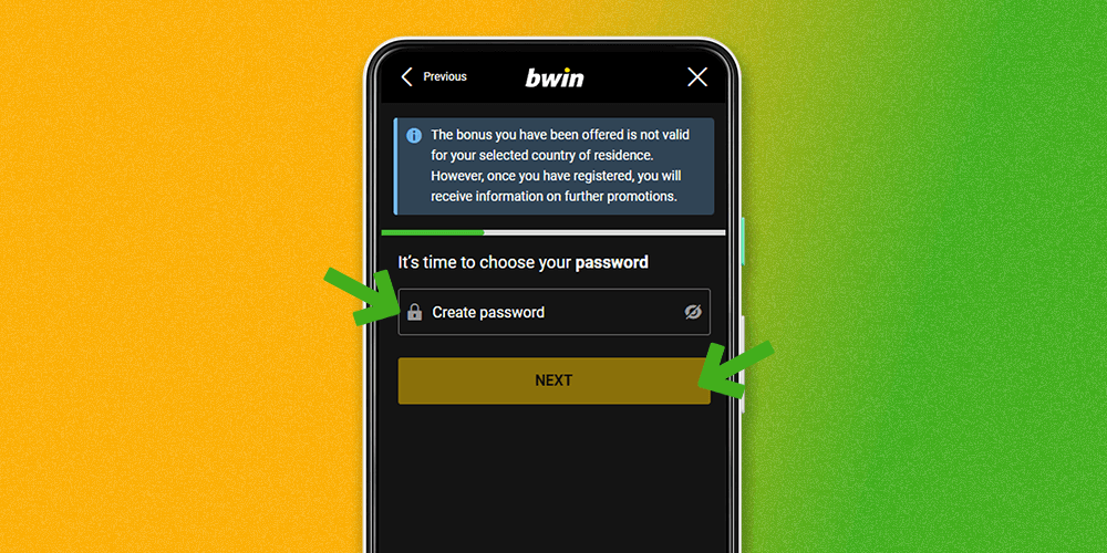 Following the steps to register at Bwin you will need to create a secure password