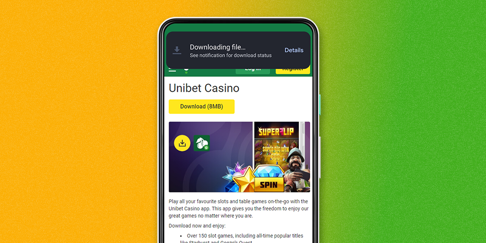 Wait for Unibet mobile app APK file to finish downloading