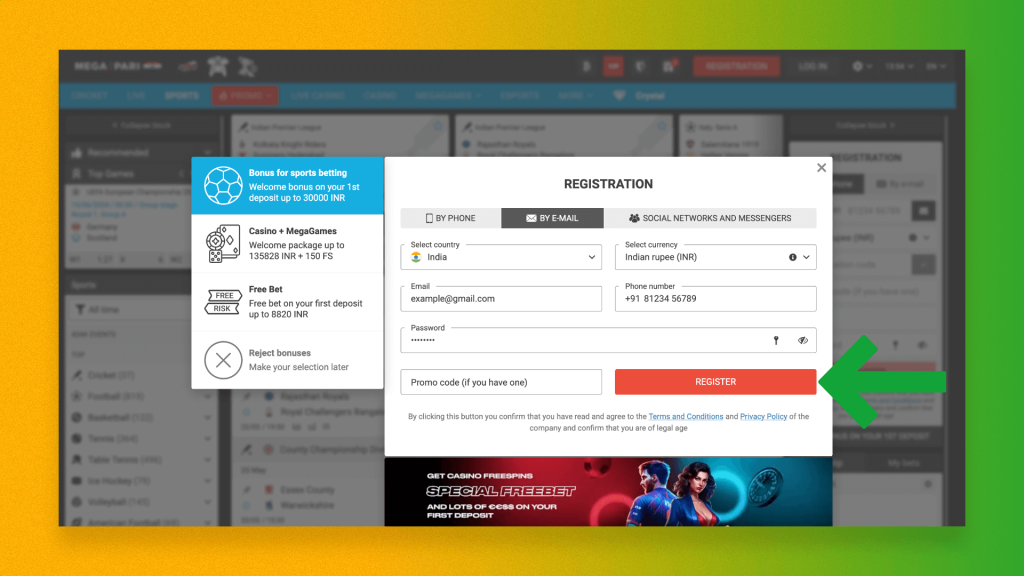 5 step registration at megapari by email