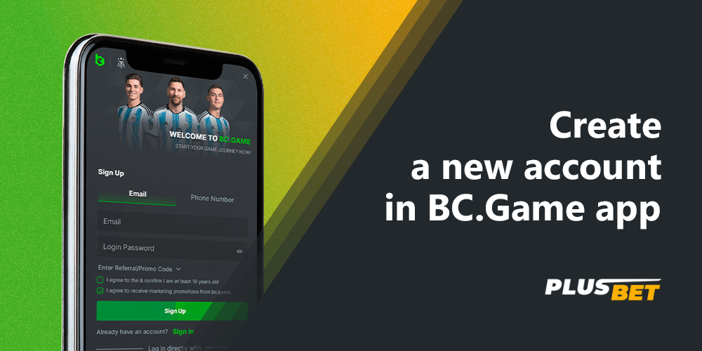 To get full access to the functionality of the BC.Game app you need to register