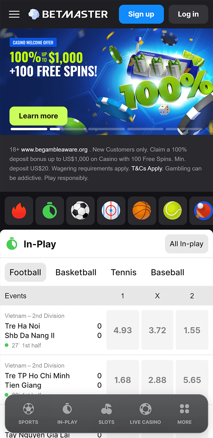 Betmaster app home page