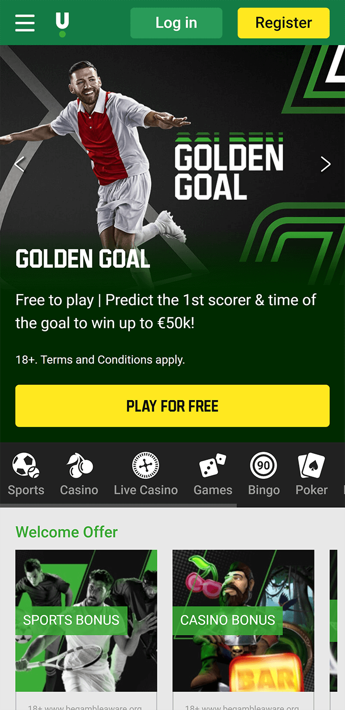 Unibet app home page