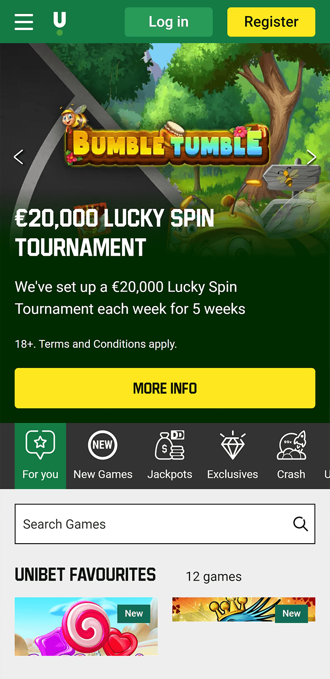 Casino section in the Unibet app