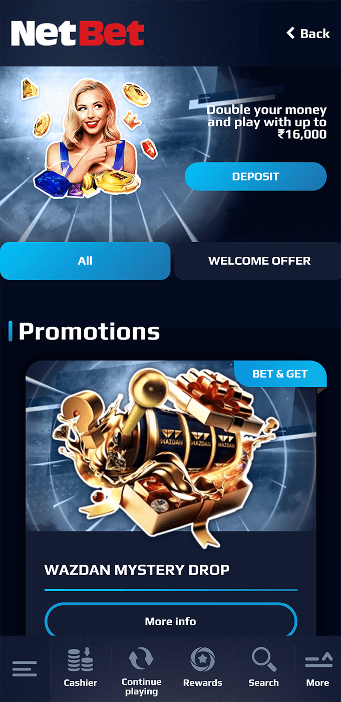Promotions section in NetBet app