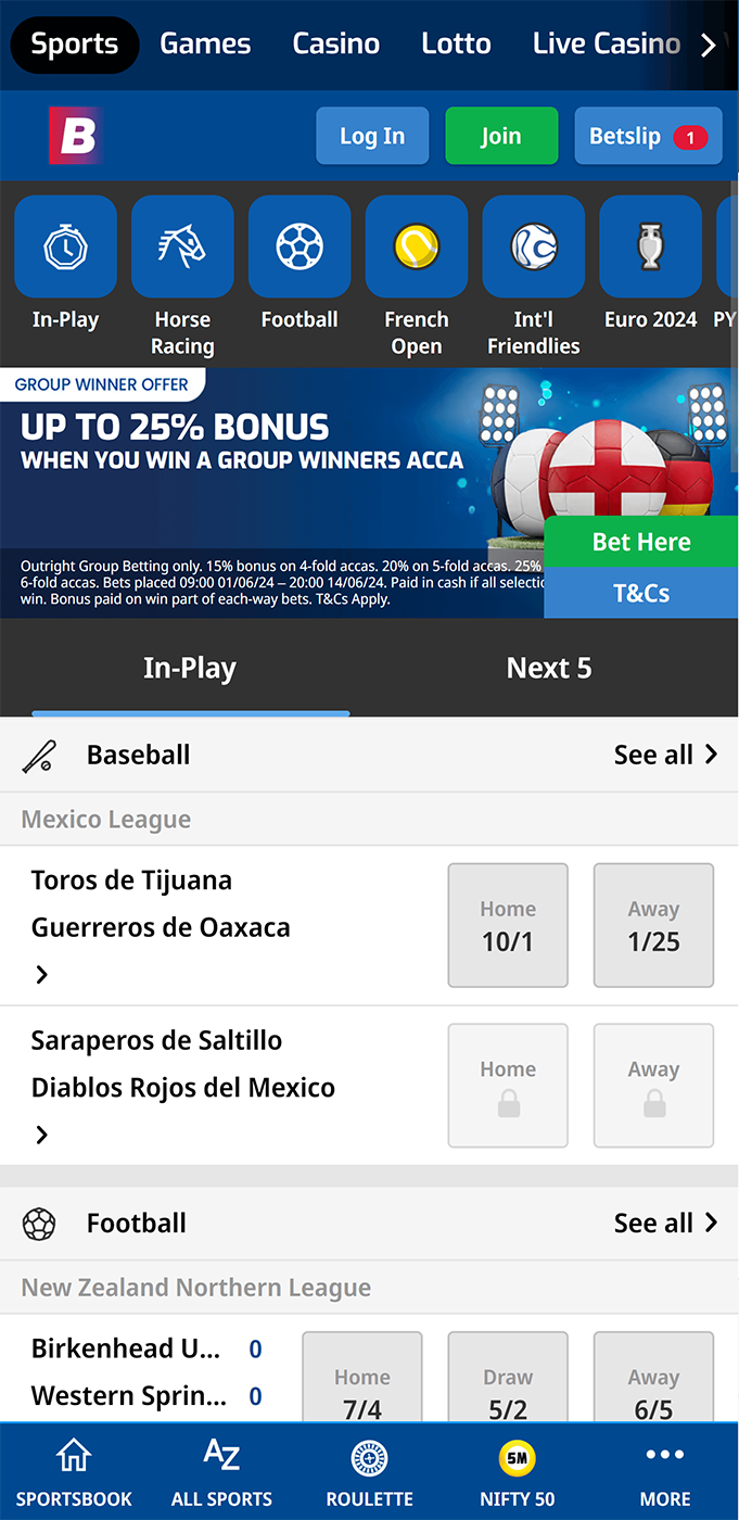 Betfred app home page