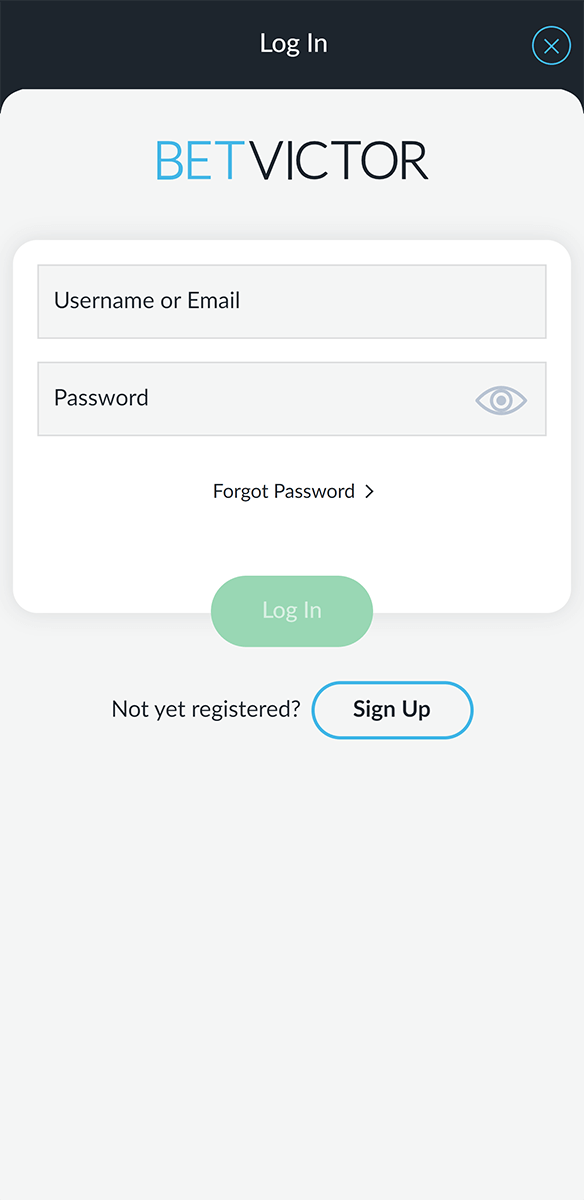 Login page to Betvictor personal cabinet application