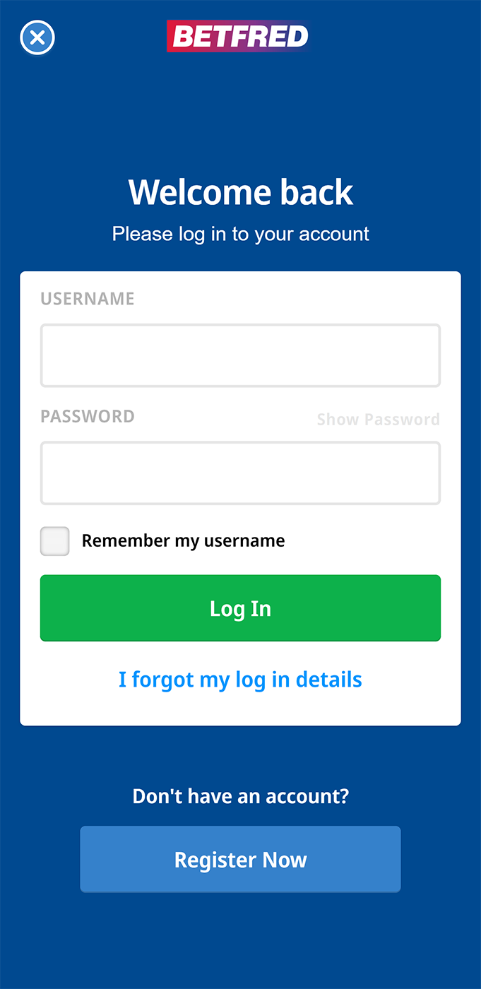 Login page to Betfred personal cabinet