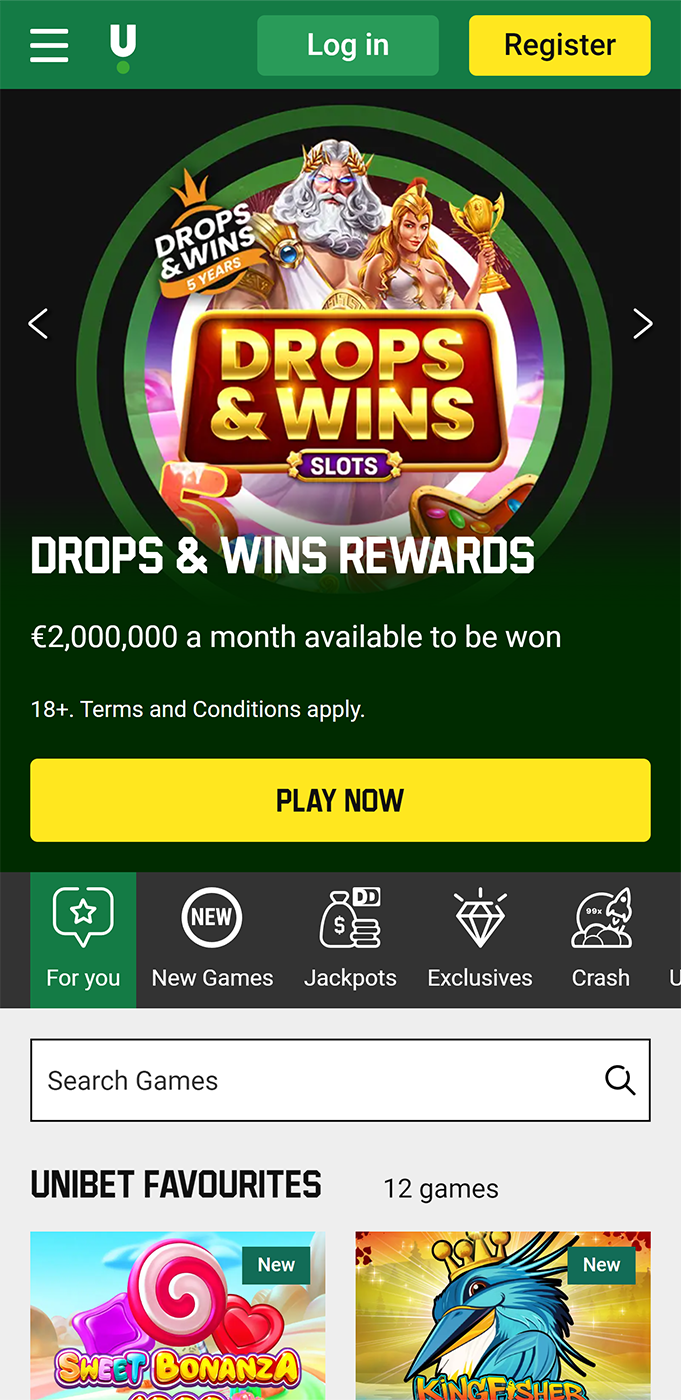 Casino section in the Unibet app