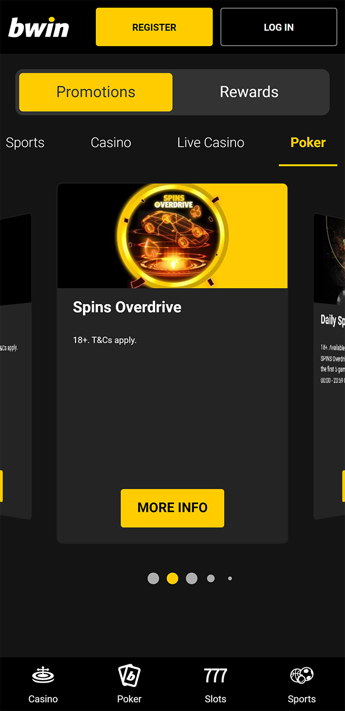 Promotions section on the Bwin App