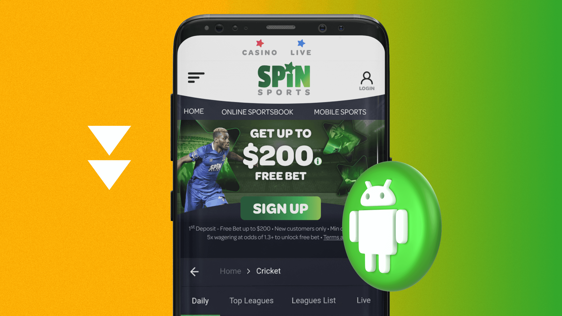 To download the Spin Sports app Indian players have to go to the mobile version of the website and click on the app button