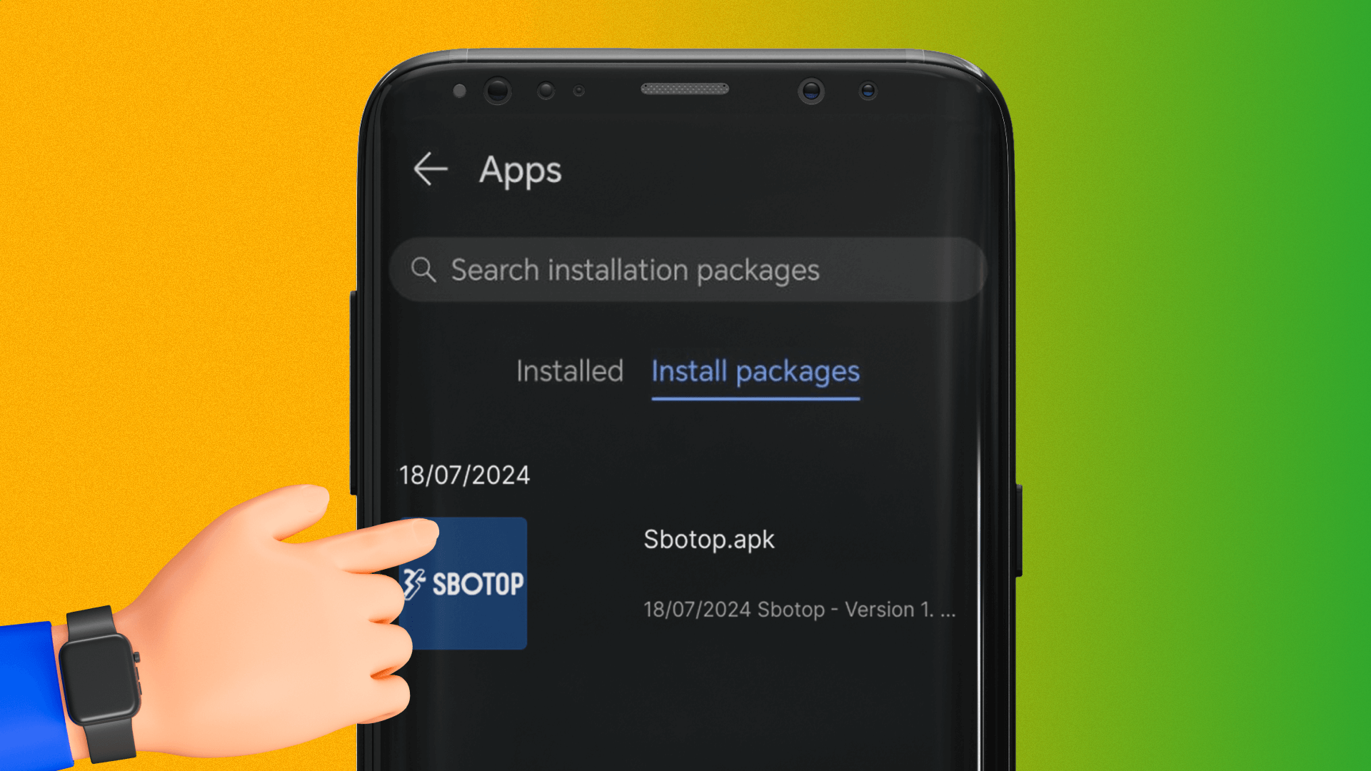 To install Sbotop app you need to find the downloaded apk file in the download folder and click on it