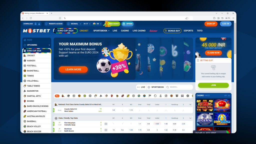 Screenshot of the main page of Mostbet website