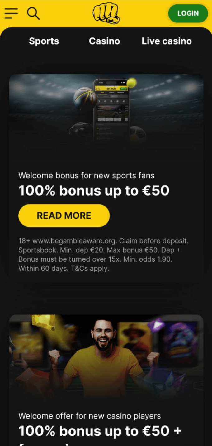 Screenshot of the promotion section in the Bethard app