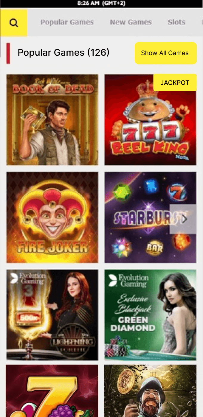 Screenshot of popular games in the Funbet app