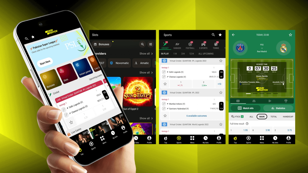 Screenshots of Parimatch mobile application