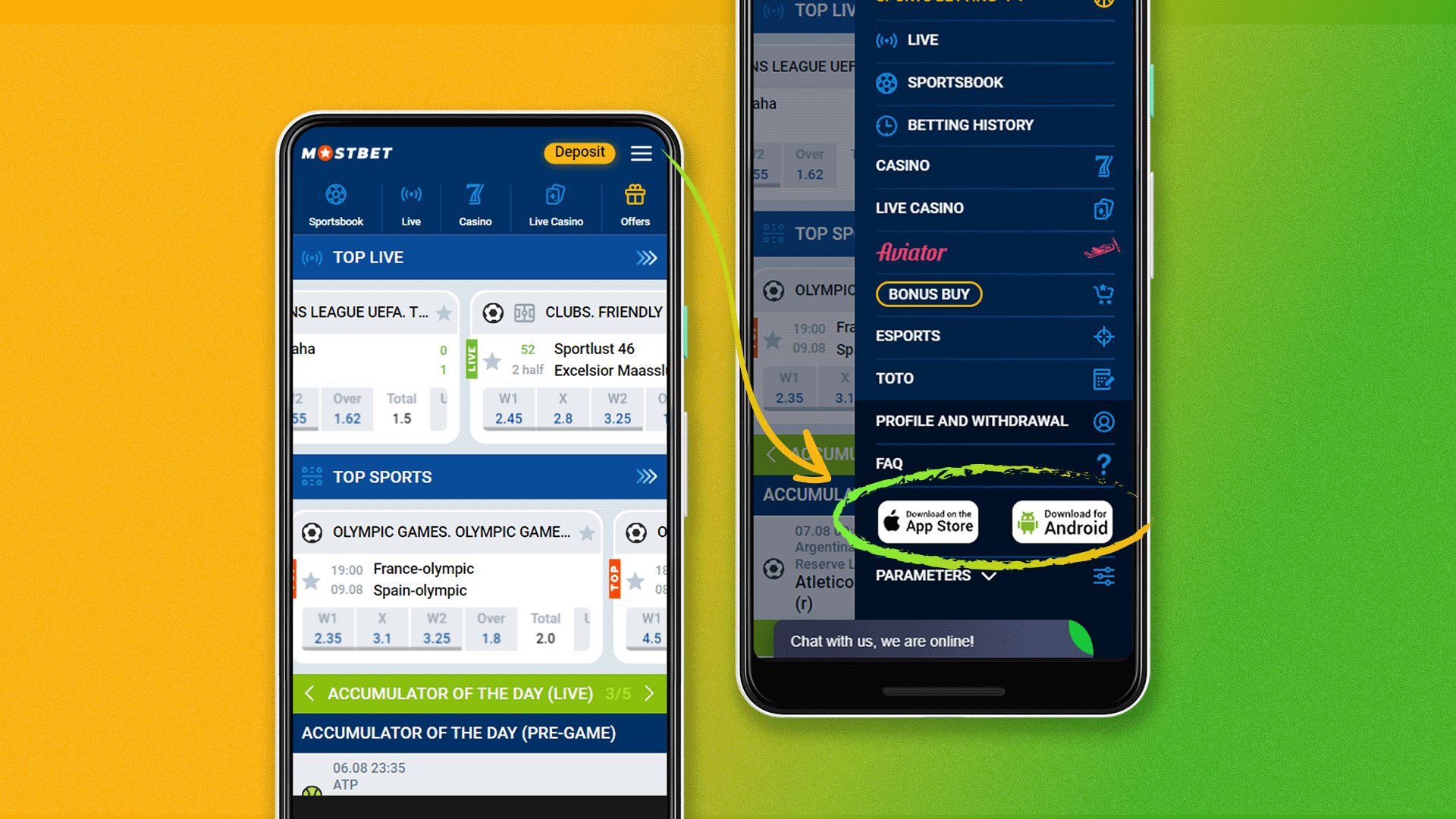 In the menu on the website click the button to install Mostbet Aviator