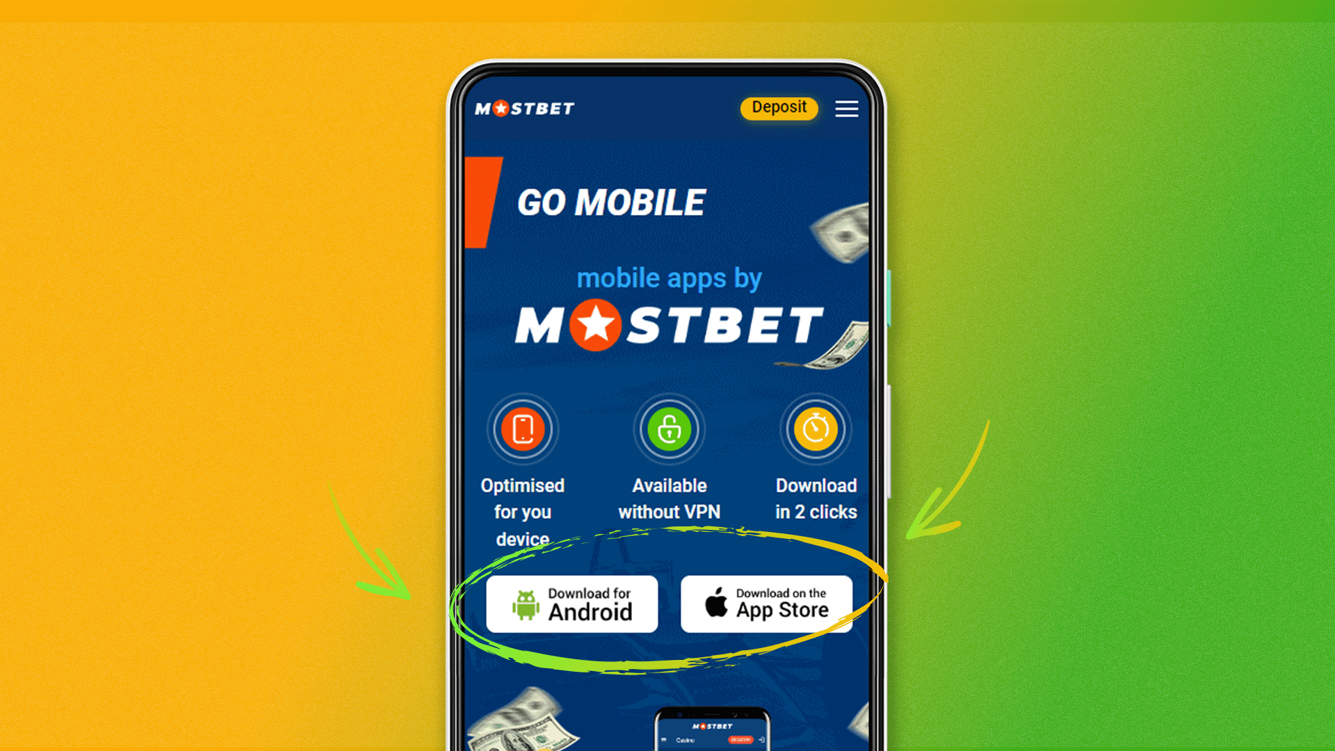 Select the button to install Mostbet Aviator