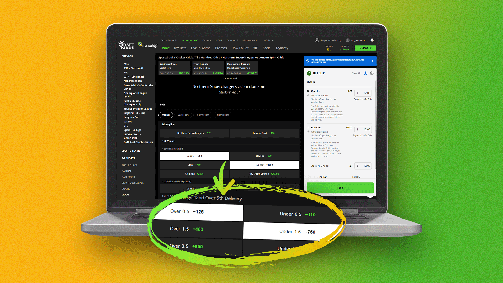 Set the right coefficient for the bet in DraftKings