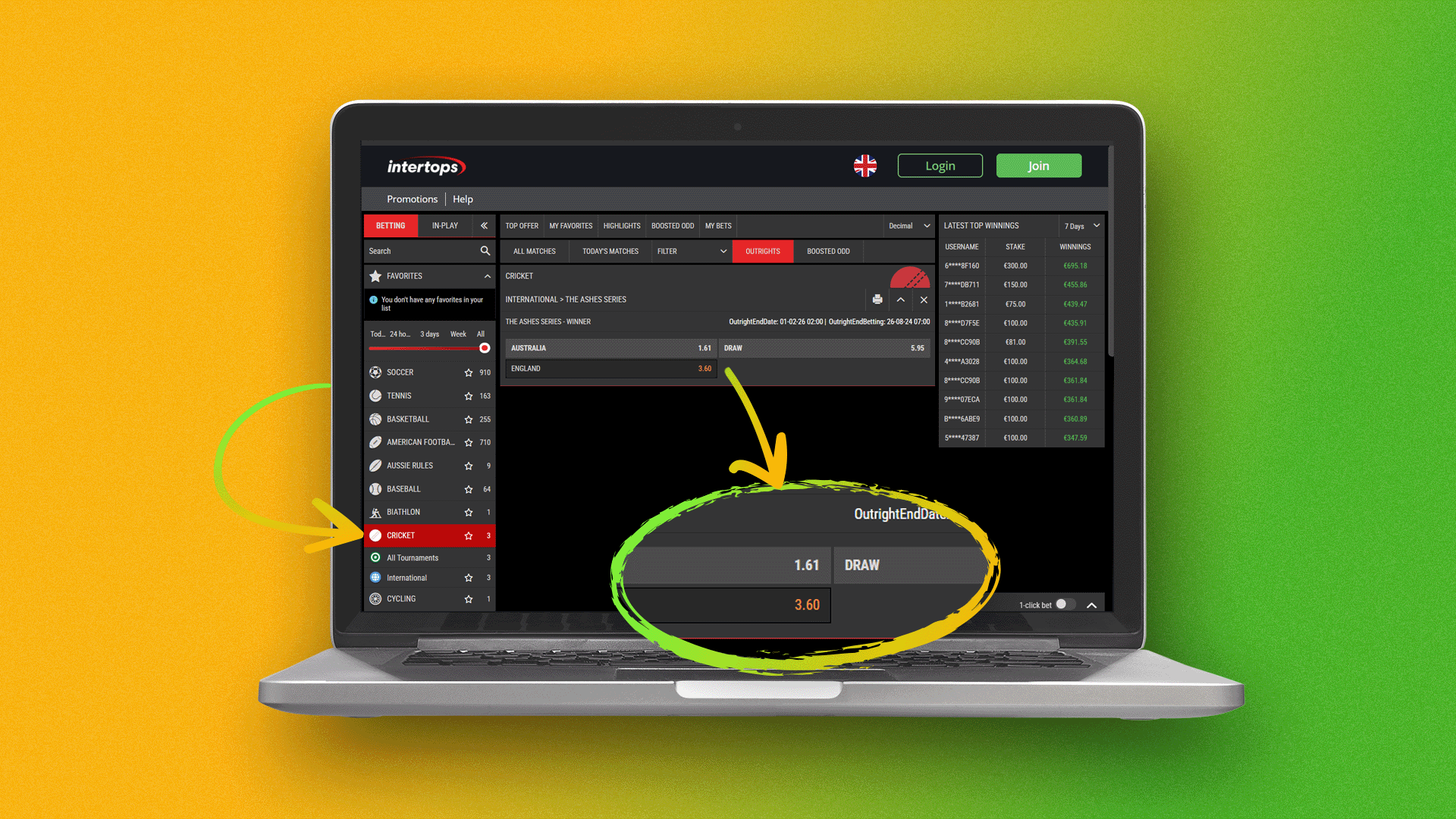 Choose a tournament and a coefficient for a match at Intertops