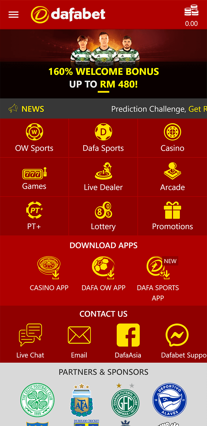 Screenshot of the home page in the Dafabet app