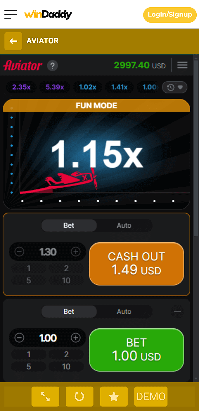 Screenshot with active bet in Aviator game in Windaddy mobile app