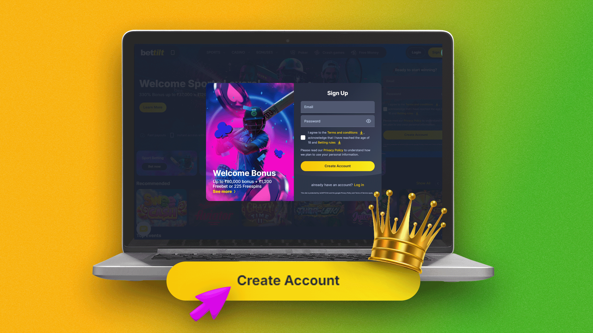 Click the button to create an account with Bettilt