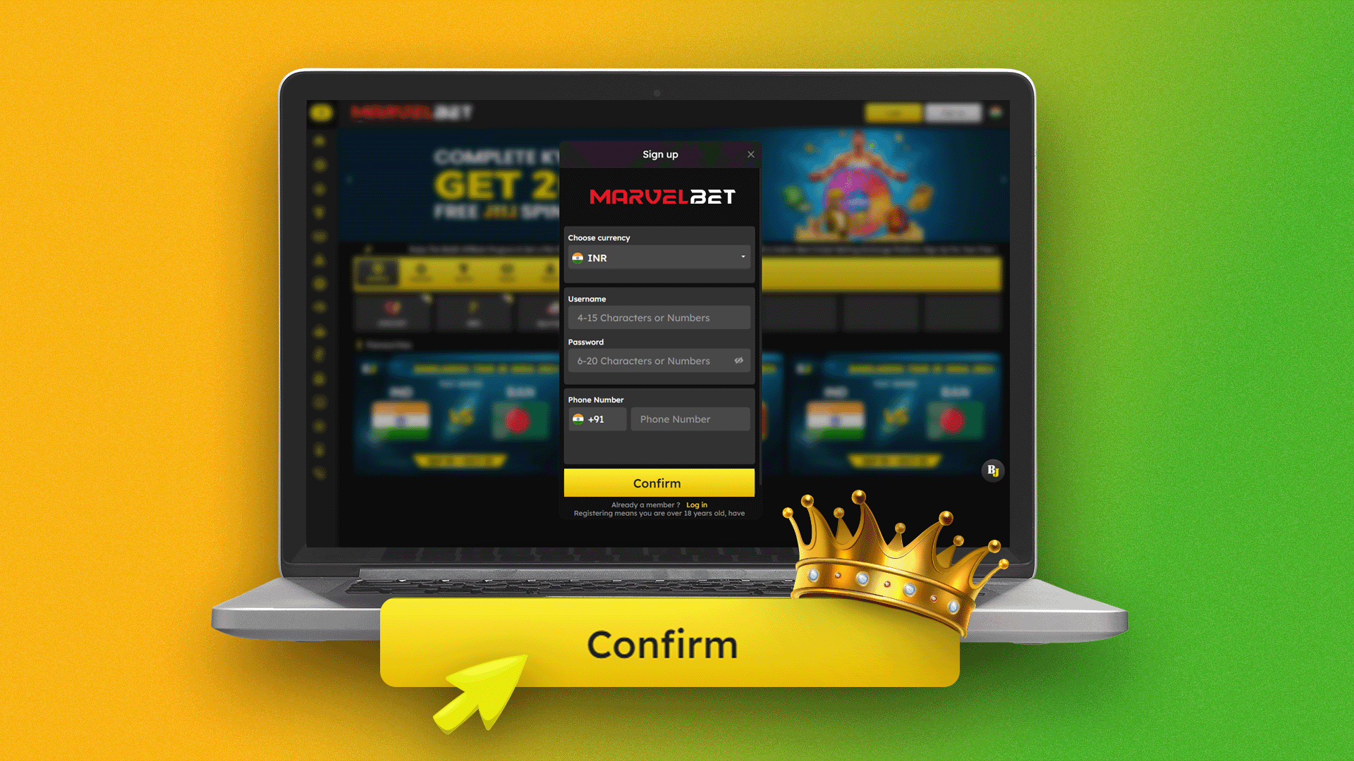 Finish your Marvelbet registration by clicking the button