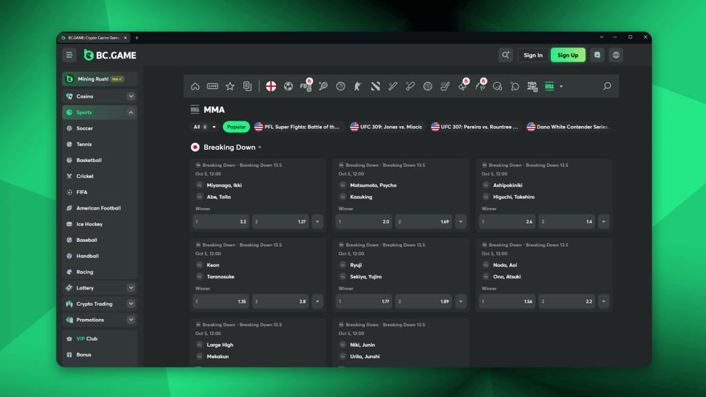 BC.Game for betting on UFC and MMA