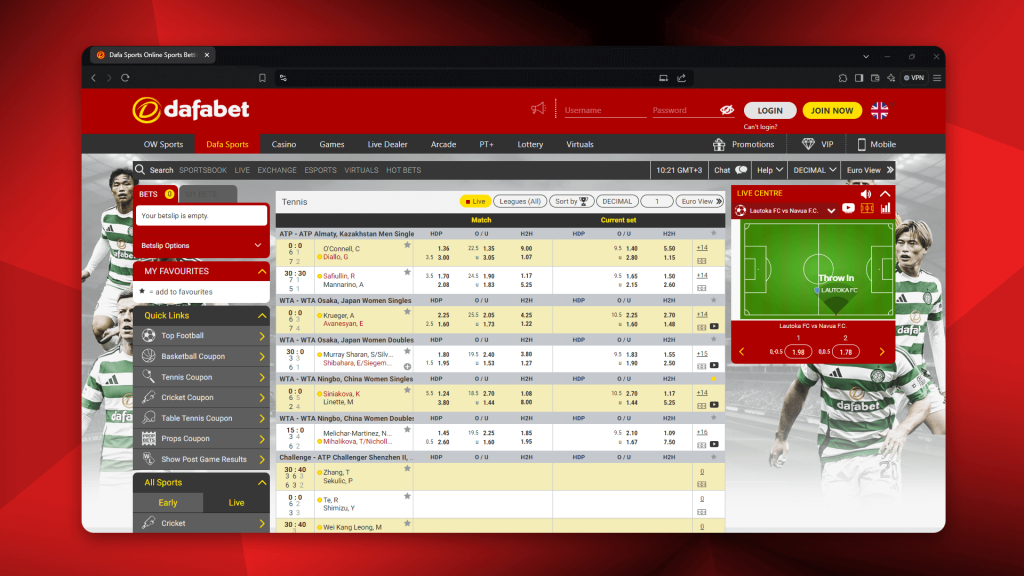 Dafabet is a sportsbook where you can bet on tennis matches