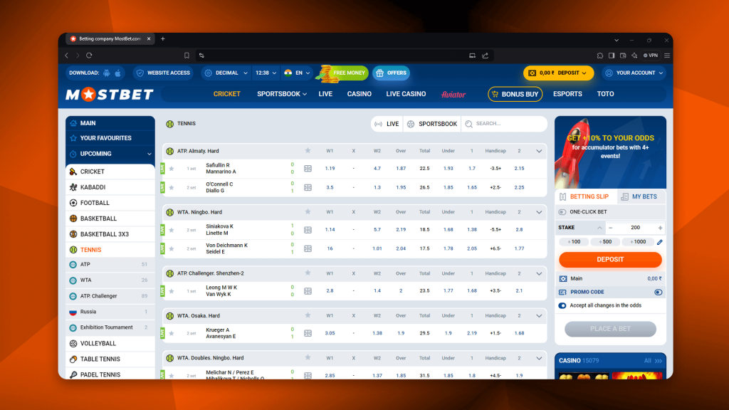 Mostbet is a sportsbook where you can bet on tennis matches